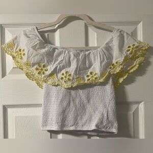 Francesca's Collections White Blouse with Yellow Floral Detail